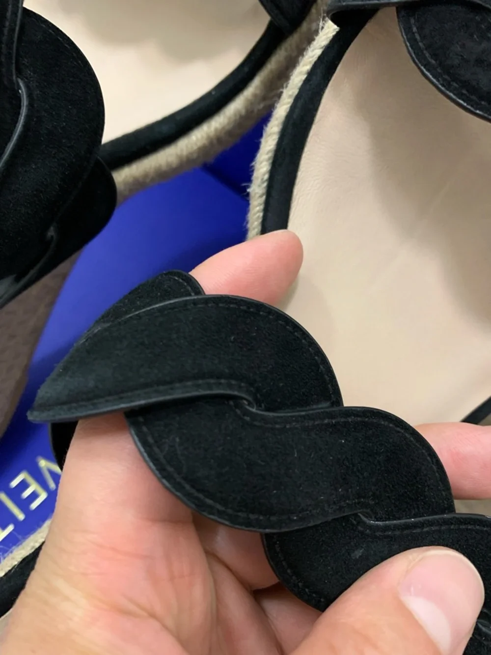 Stuart Weitzman women’s Black Twist Suede Espadrille Wedge Slide Sandal size 9.5 - Picture 11 of 14